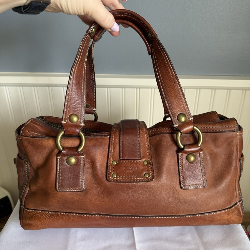 Vtg COACH Mandy Legacy 65th Anniversary Satchel Bag Turnlock Brown Leather Y2K - Picture 2 of 16